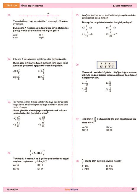 5 sınıf matematik 4 ünite değerlendirme soruları cevapları